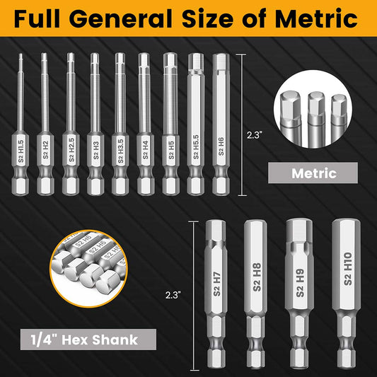 13-Piece Magnetic S2 Steel Hex Allen Bit Set