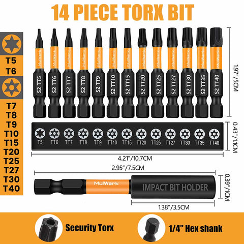 14pcs S2 Steel Security Torx Bit Set