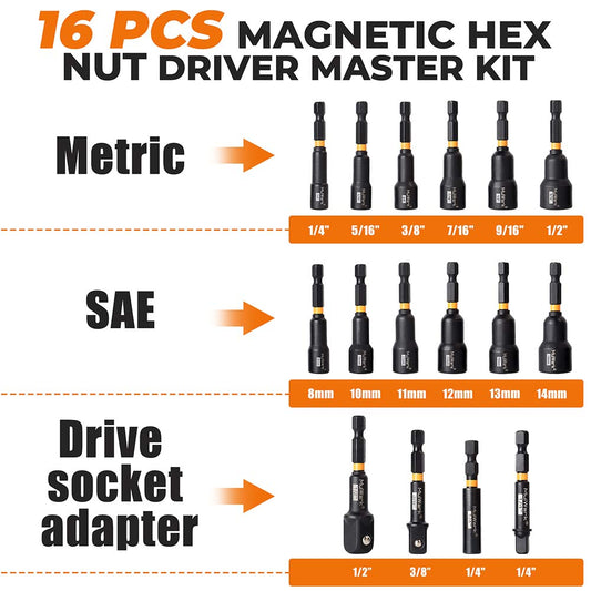 16PC Magnetic Nut Driver Set