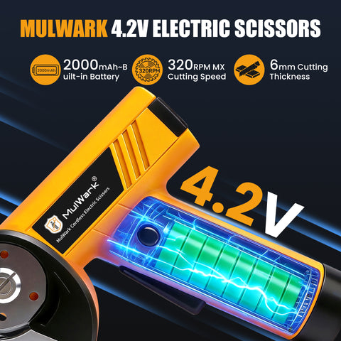 Mulwark Cardboard Cutter Electric, 4.2V Electric Scissors Cordless LED Display, Includes 2 Spare Blades, 4-Speed Electric Box Cutter for Cardboard, Carpet, Plastic, Leather, Portable Cutting Tool