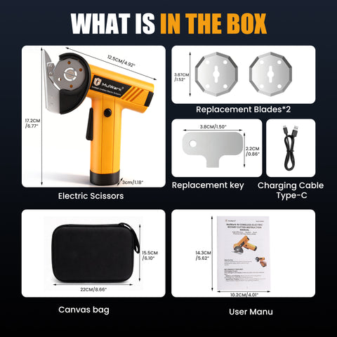 Mulwark Cardboard Cutter Electric, 4.2V Electric Scissors Cordless LED Display, Includes 2 Spare Blades, 4-Speed Electric Box Cutter for Cardboard, Carpet, Plastic, Leather, Portable Cutting Tool