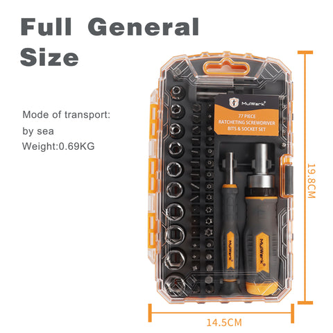 MULWARK Screwdriver Bit Set & Socket Kit, 77-Pieces Ratcheting Screwdriver Set with Case, 77 in 1 Multi Bit Screw Driver for Home DIY, Electronics, Car Emergency and Garage