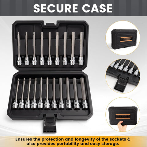 20pcs 3/8 Inch Drive Extra Long Allen Hex Bit Socket Set