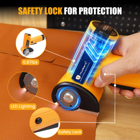 Mulwark Cardboard Cutter Electric, 4.2V Electric Scissors Cordless LED Display, Includes 2 Spare Blades, 4-Speed Electric Box Cutter for Cardboard, Carpet, Plastic, Leather, Portable Cutting Tool